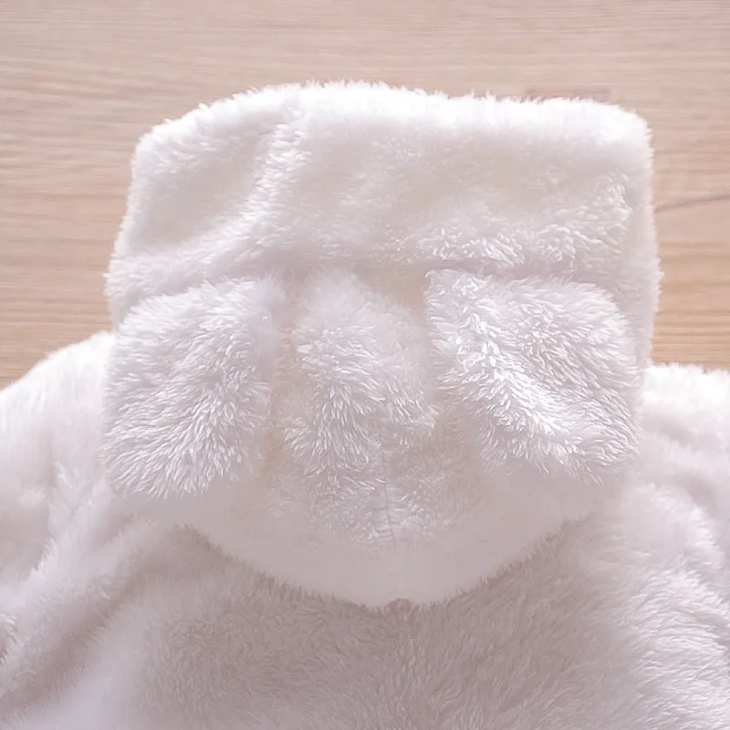 Bear Design Fleece Hooded Footed/footie Long-sleeve Baby Jumpsuit White big image 1
