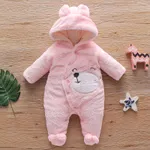 Bear Design Fleece Hooded Footed/footie Long-sleeve Baby Jumpsuit Pink