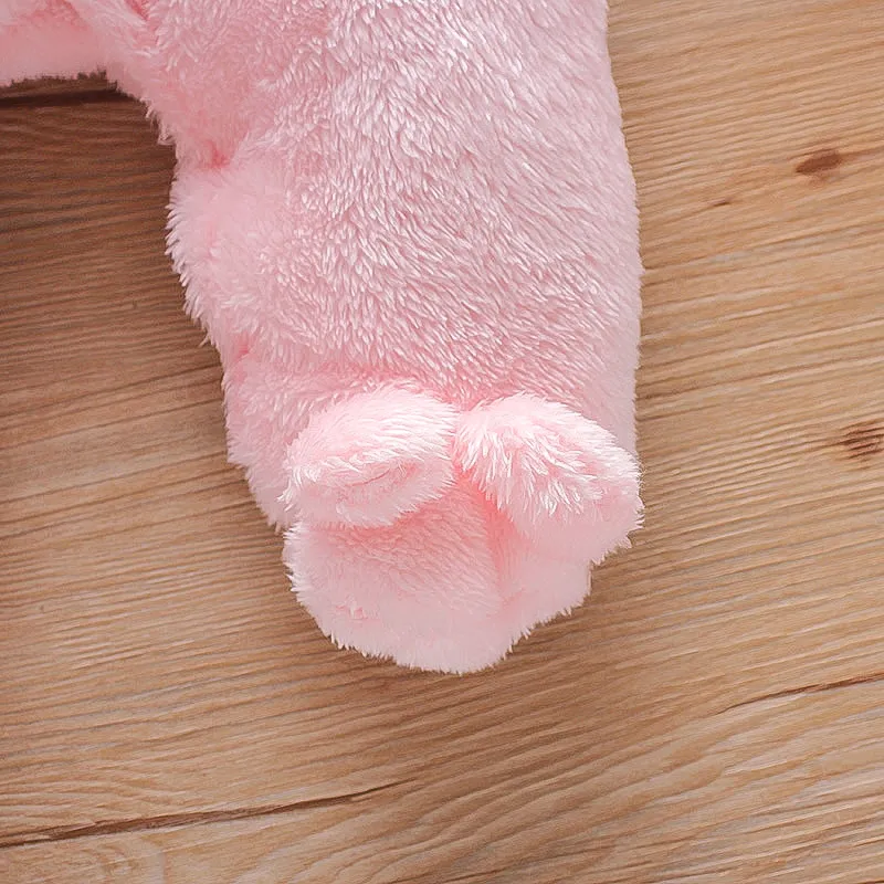 Bear Design Fleece Hooded Footed/footie Long-sleeve Baby Jumpsuit Pink big image 1