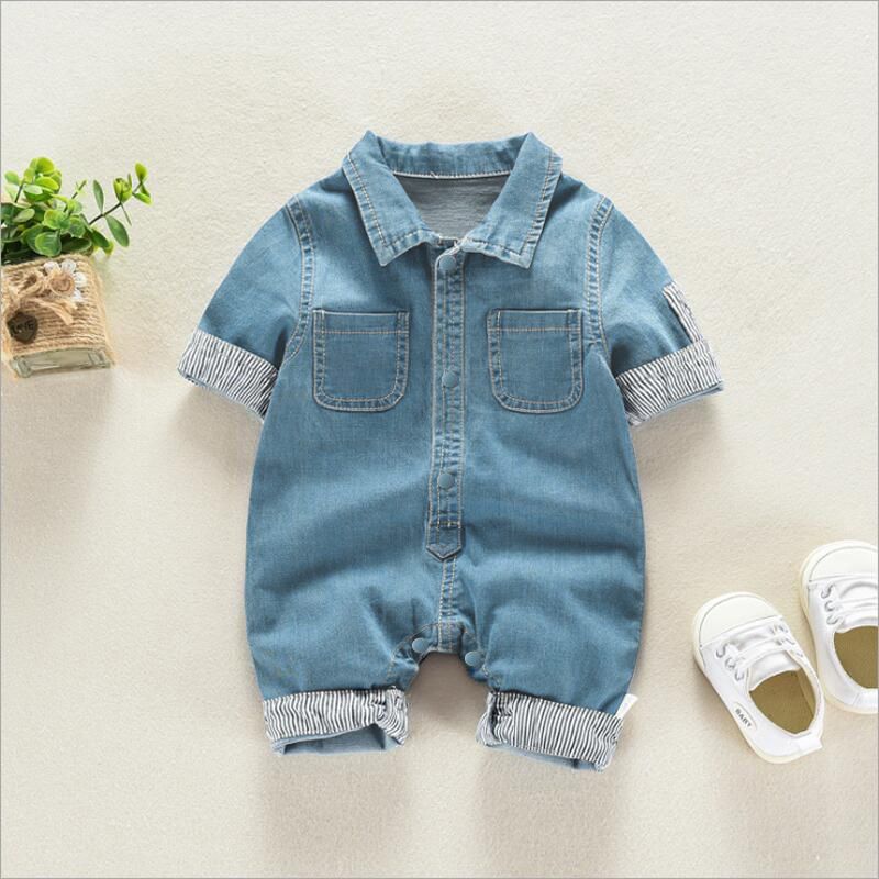 

Denim Polo Collar Short-sleeve Baby Jumpsuit