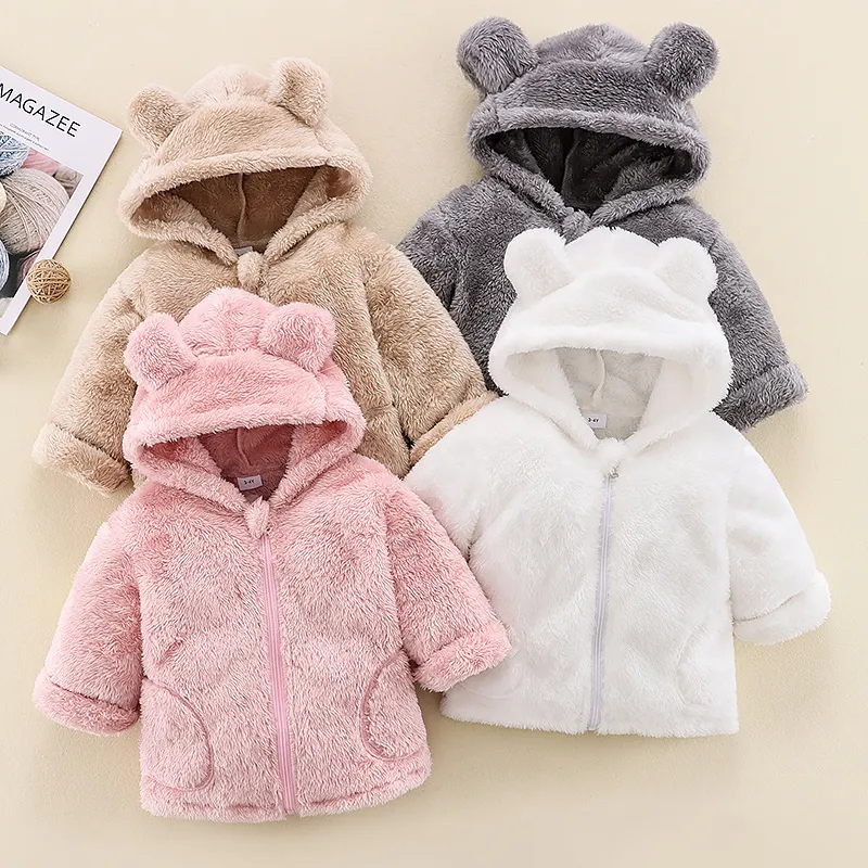 Toddler Girl/Boy Ear Design Zipper Fuzzy Jacket Coat