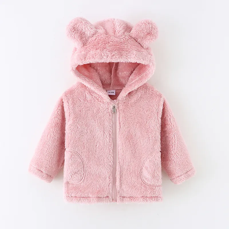 Toddler Girl/Boy Ear Design Zipper Fuzzy Jacket Coat Pink