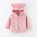 Toddler Girl/Boy Ear Design Zipper Fuzzy Jacket Coat Pink