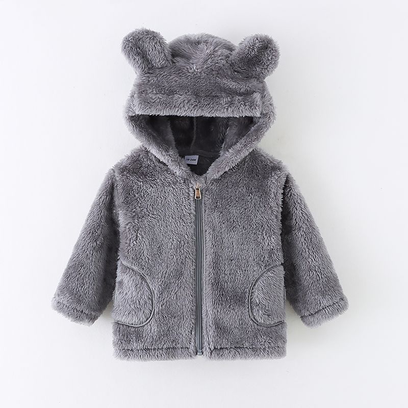 toddler girl/boy ear design zipper fuzzy jacket coat