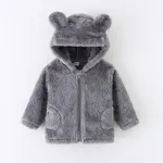 Toddler Girl/Boy Ear Design Zipper Fuzzy Jacket Coat Grey