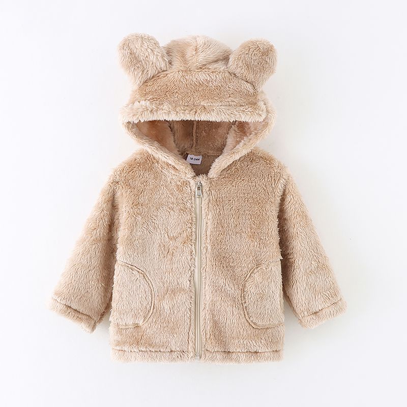 Toddler Girl/Boy Ear Design Zipper Fuzzy Jacket Coat