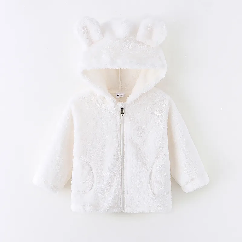 Toddler Girl/Boy Ear Design Zipper Fuzzy Jacket Coat White big image 1