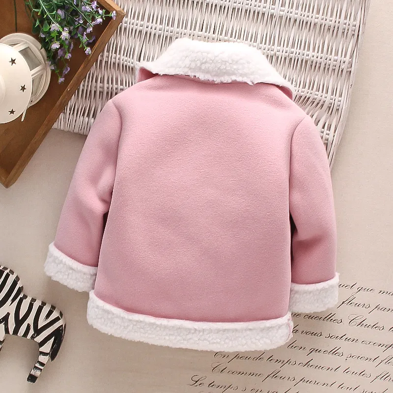 Toddler Girl/Boy Lapel Collar Zipper Fuzzy Berber Fleece Coat Pink big image 1
