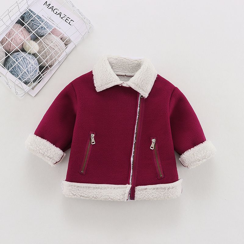 

Lapel Zip Pockets Fleece Lined Baby Long-sleeve Jacket Coat