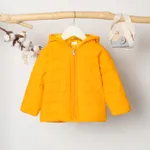 Casaco acolchoado básico com capuz de cor sólida para criança menino/menina Amarelo