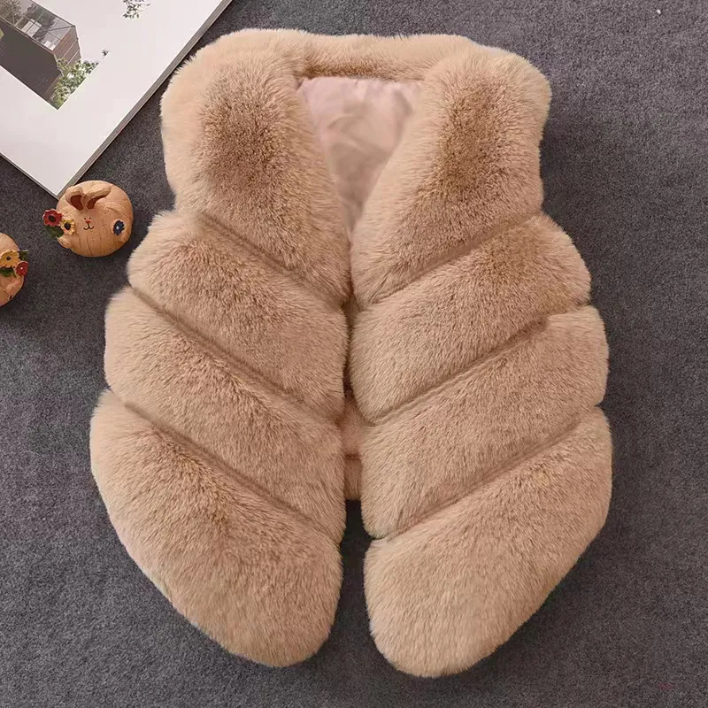 Toddler Girl Trendy Button Design Fuzzy Faux Fur Vest Coat