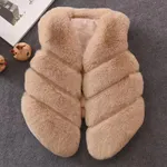 Toddler Girl Trendy Button Design Fuzzy Faux Fur Vest Coat Khaki