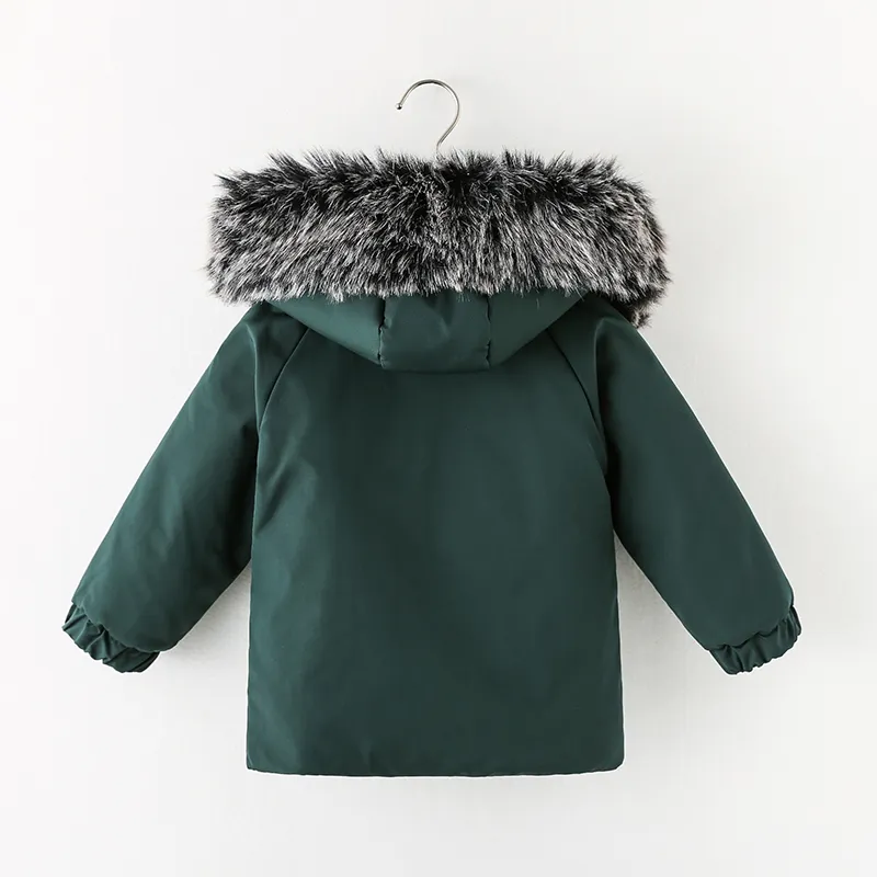 Toddler Boy/Girl Trendy Faux Fur Hooded Zipper Parka Coat Dark Green image 5