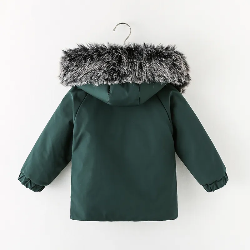 Abrigo parka con cremallera y capucha de piel sintética de moda para niños pequeños y niñas Verde oscuro big image 1