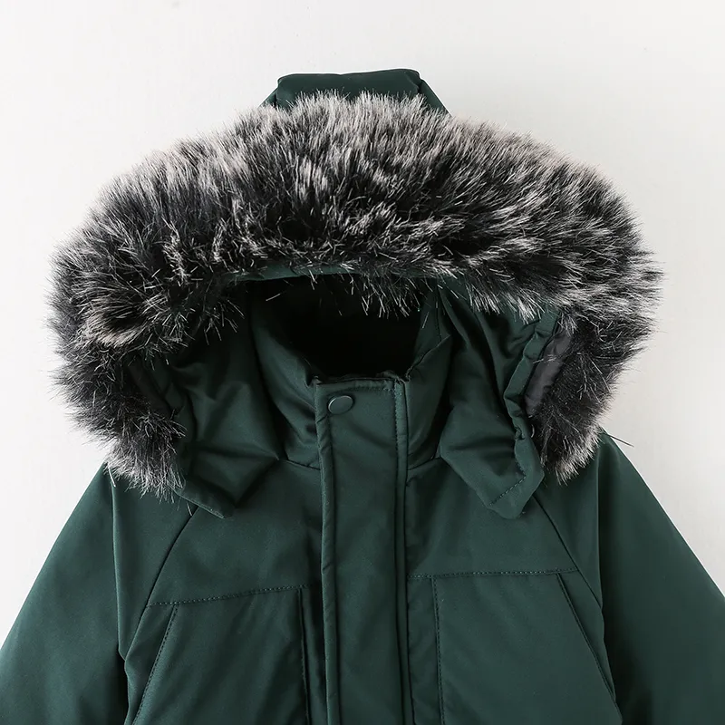 Toddler Boy/Girl Trendy Faux Fur Hooded Zipper Parka Coat Dark Green image 2