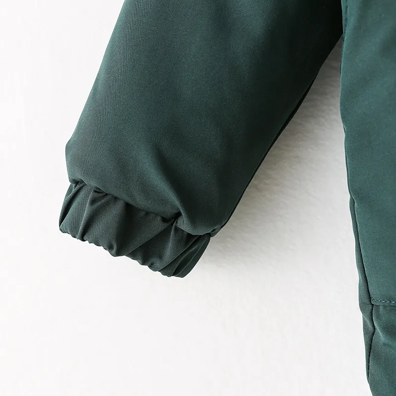 Abrigo parka con cremallera y capucha de piel sintética de moda para niños pequeños y niñas Verde oscuro big image 1