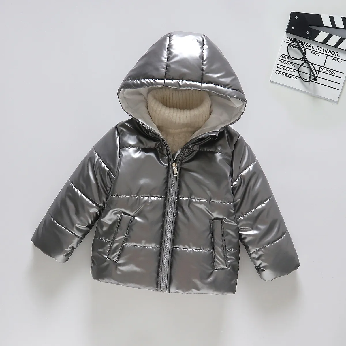 Toddler Boy/Girl Trendy Metallic Waterproof Windproof Waterproof Hooded Coat