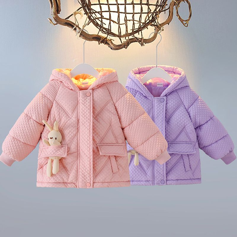 

Toddler Girl Playful Bear Doll Design Hooded Padded Coat