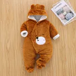 Bear Design Fleece Hooded Footed/footie Long-sleeve Baby Jumpsuit Ginger