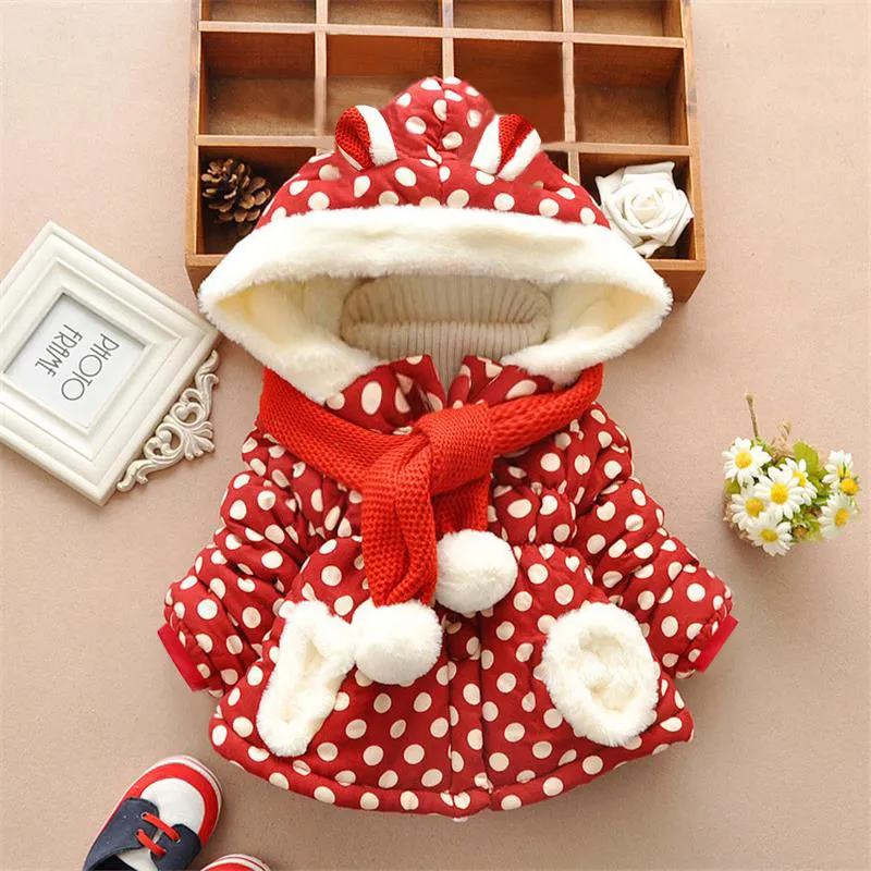 Baby / Toddler Girl Ear Decor Fleece Dots Long-sleeve Hooded Cotton Coat Red big image 1