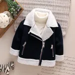 Toddler Girl/Boy Lapel Collar Zipper Fuzzy Berber Fleece Coat Black