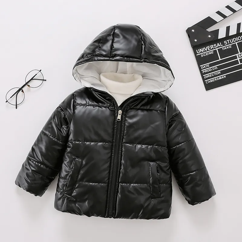 Toddler Boy/Girl Trendy Metallic Waterproof Windproof Waterproof Hooded Coat Black big image 1