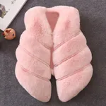 Toddler Girl Trendy Button Design Fuzzy Faux Fur Vest Coat Pink