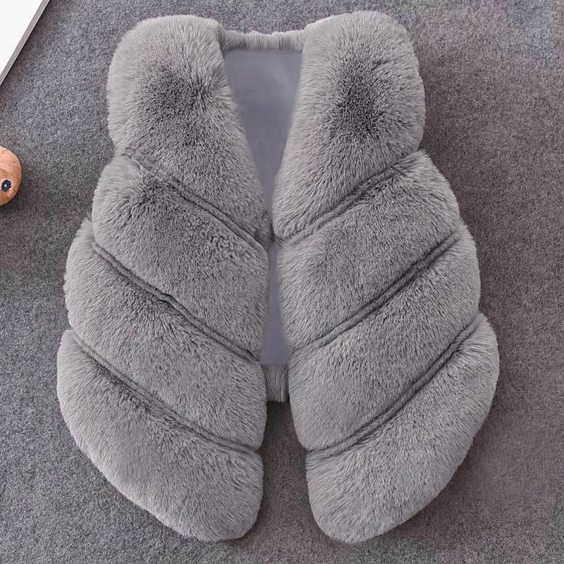 Toddler Girl Trendy Button Design Fuzzy Faux Fur Vest Coat Grey