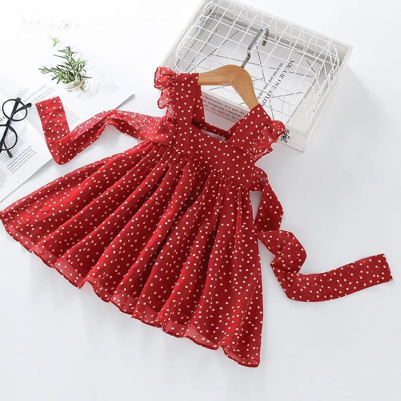 Toddler Girl Polka Dots Pattern Tie Front Chiffon Dress   image 2