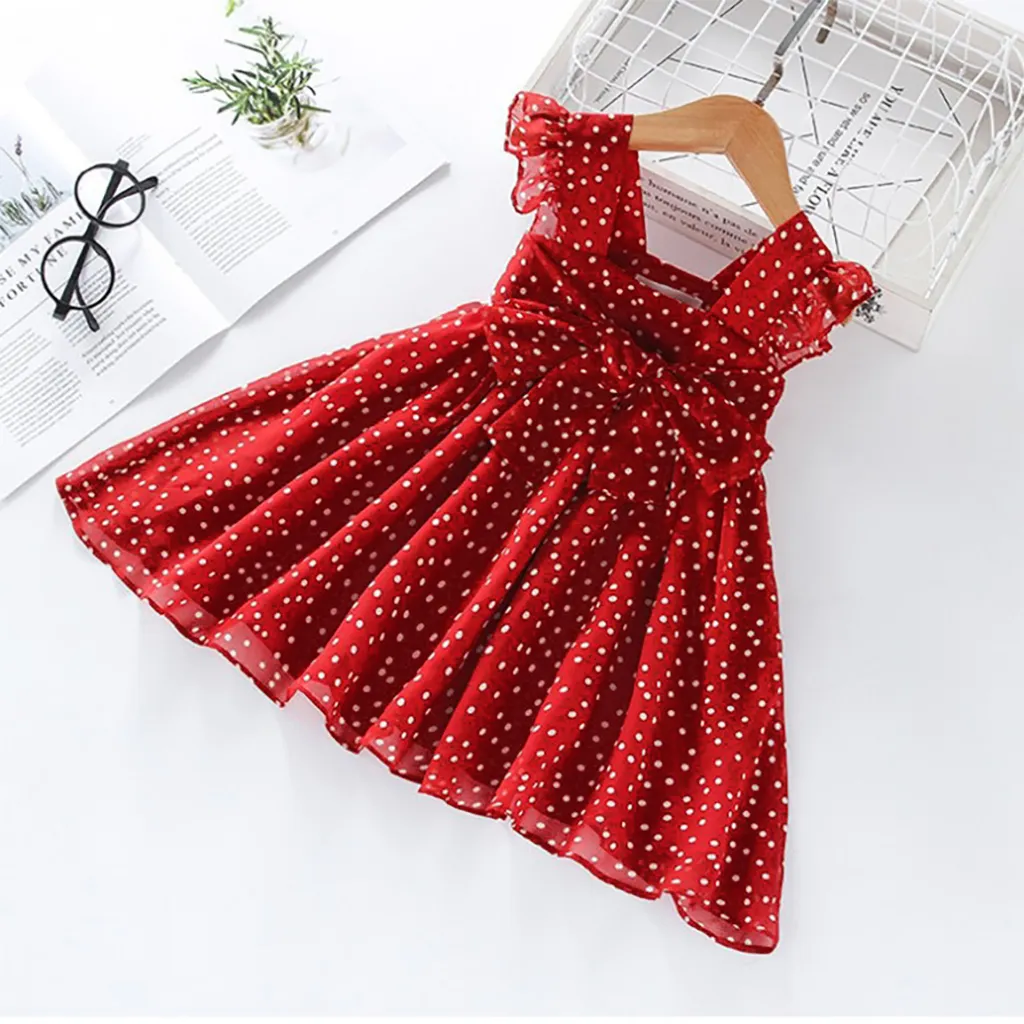 Toddler Girl Polka Dots Pattern Tie Front Chiffon Dress   big image 1