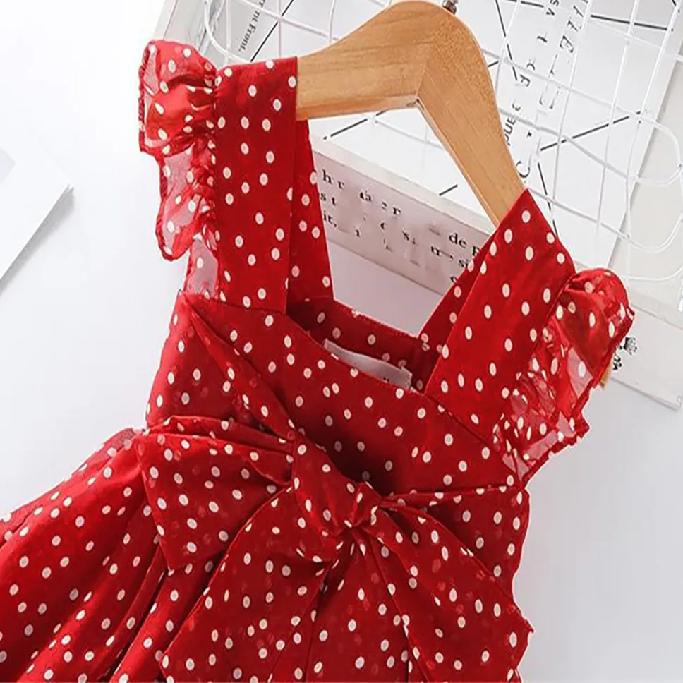Toddler Girl Polka Dots Pattern Tie Front Chiffon Dress   image 4