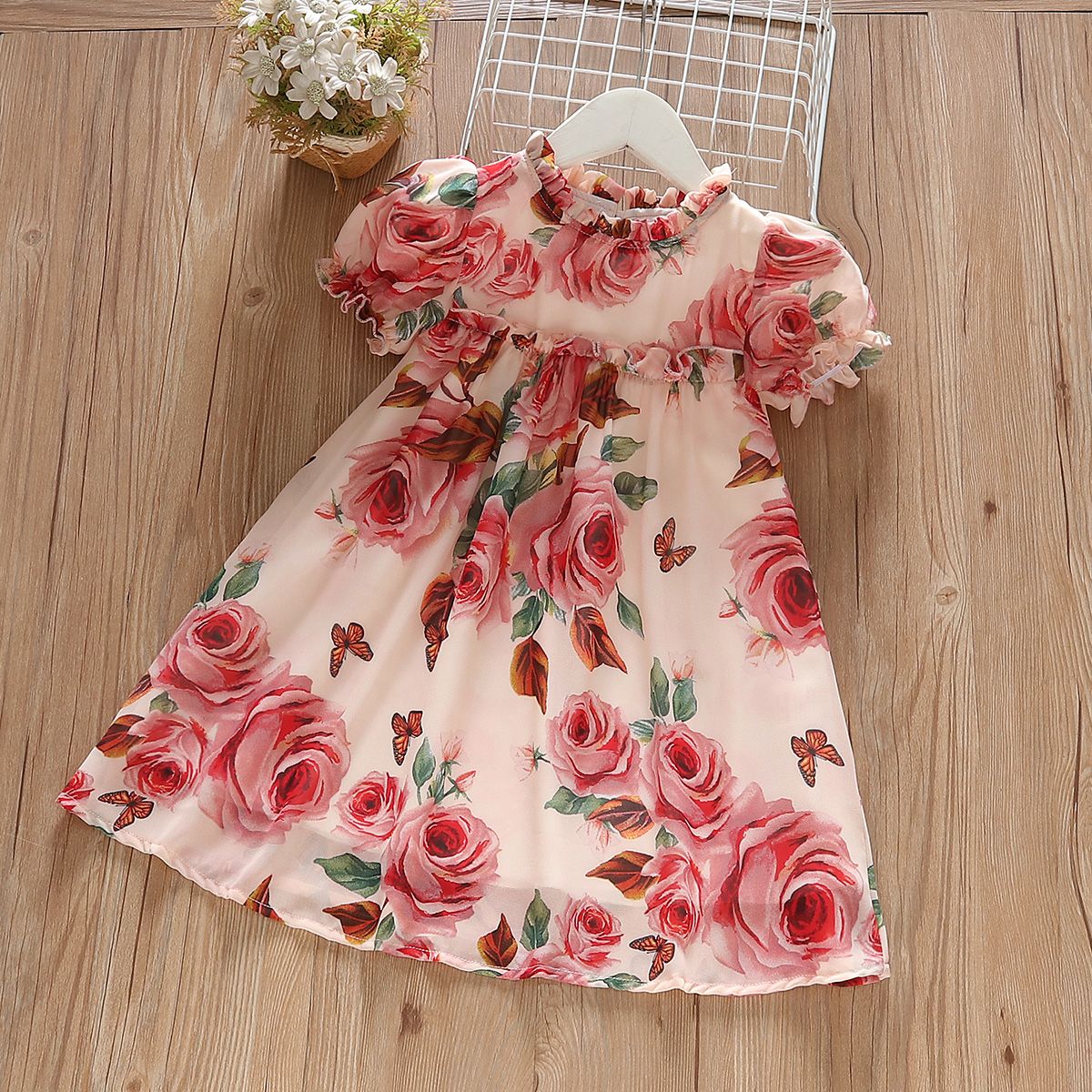 

Toddler Girl Allover Big Floral Print Puff Sleeve Dress