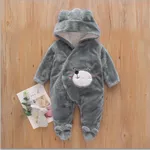 Bear Design Fleece Hooded Footed/footie Long-sleeve Baby Jumpsuit Grey
