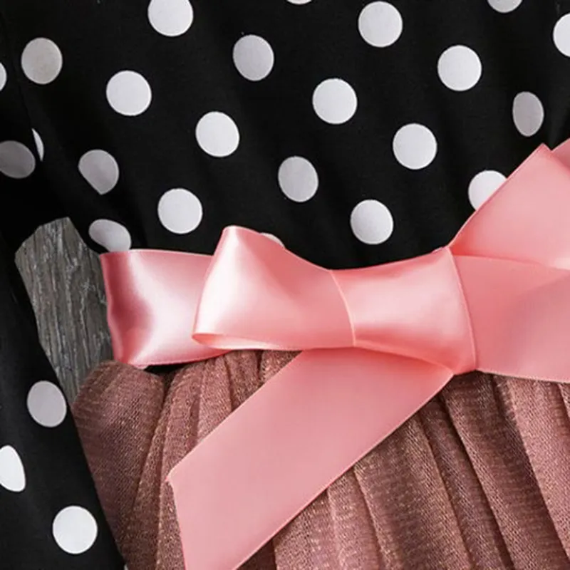 Baby/Toddler Girl Pretty Polka Dot Bow Stitching Dress Black big image 1