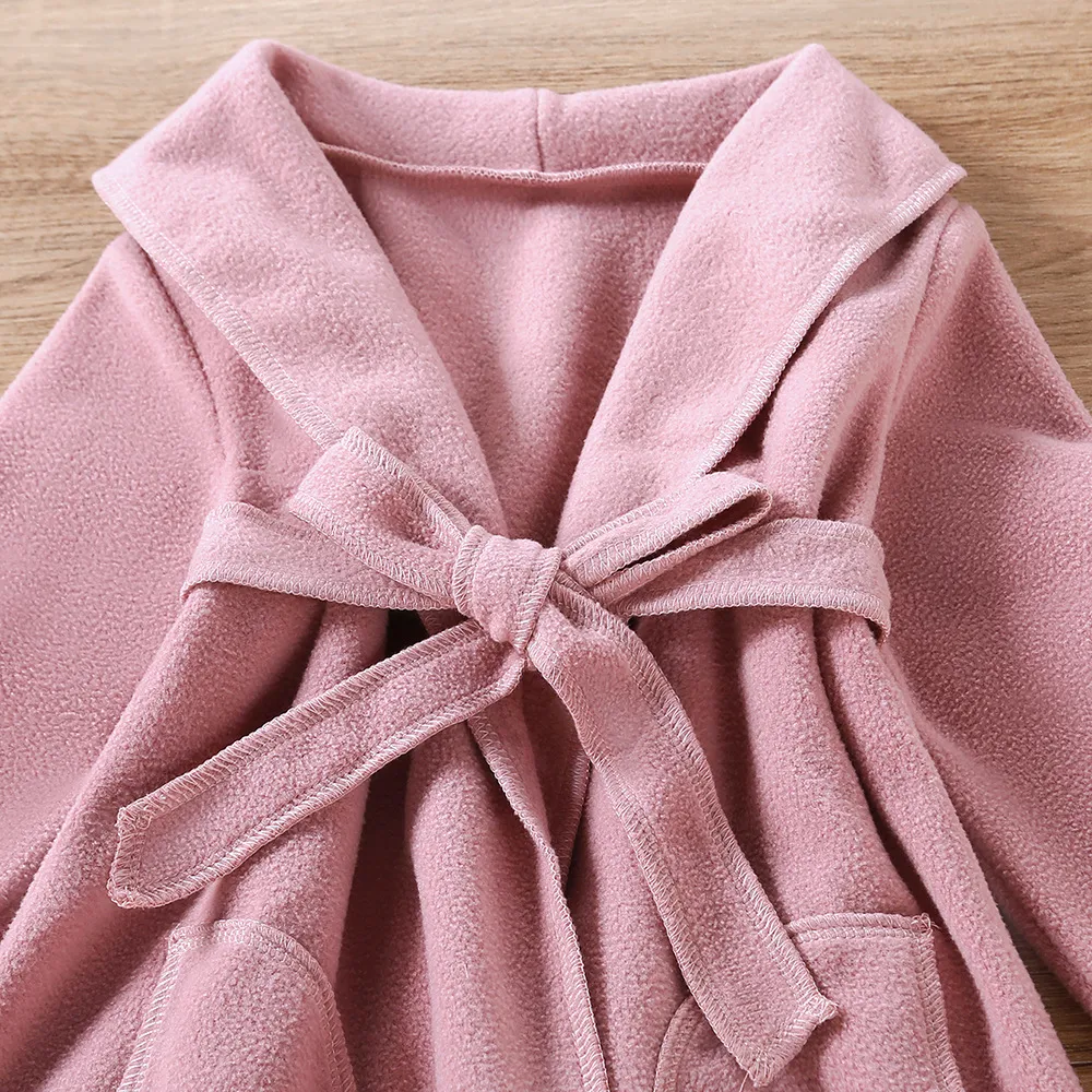 Toddler Girl Elegant Solid Color Lapel Collar Belted BlendCoat Pink big image 1