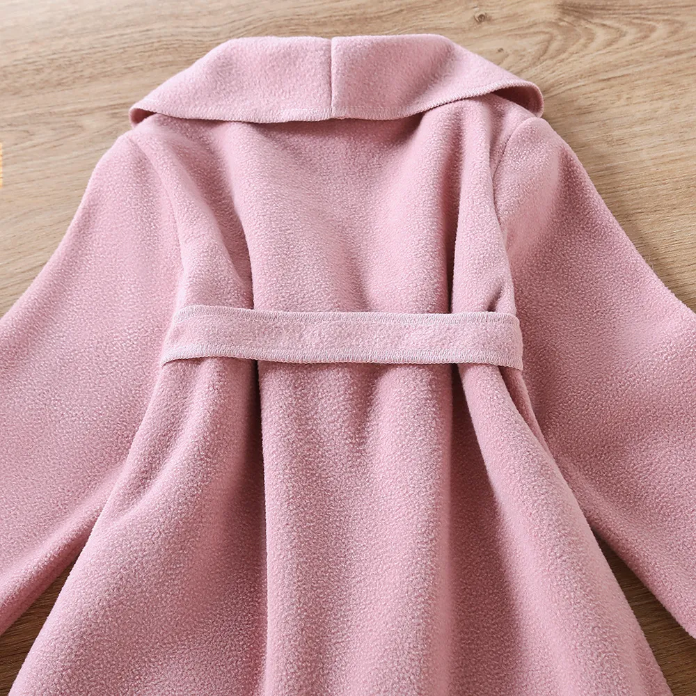 casaco mesclado elegante com gola de lapela de cor lisa para menina pequena Rosa big image 1