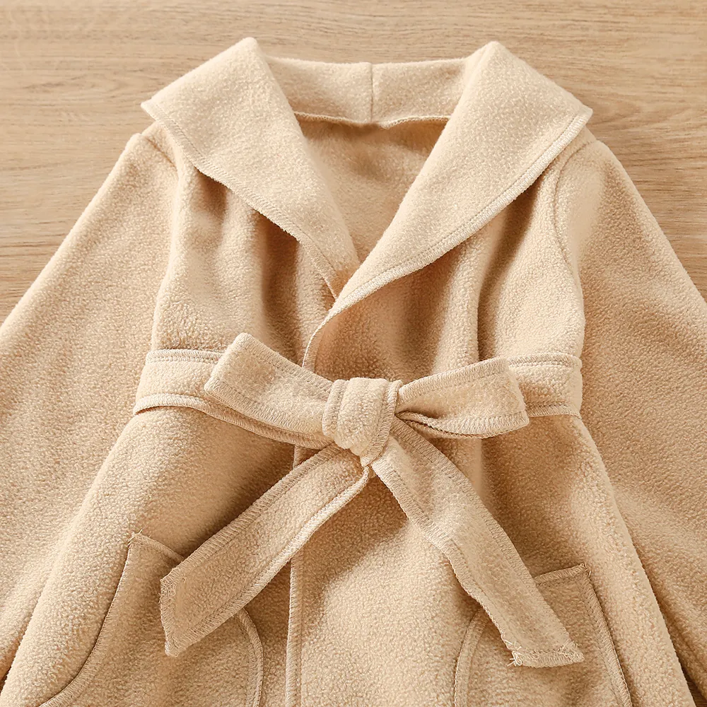 casaco mesclado elegante com gola de lapela de cor lisa para menina pequena Cor de Caqui big image 1