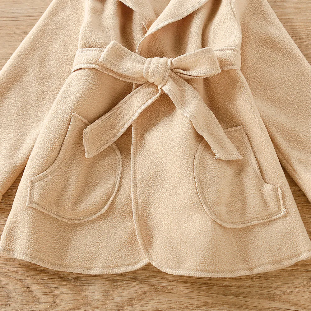 casaco mesclado elegante com gola de lapela de cor lisa para menina pequena Cor de Caqui big image 1