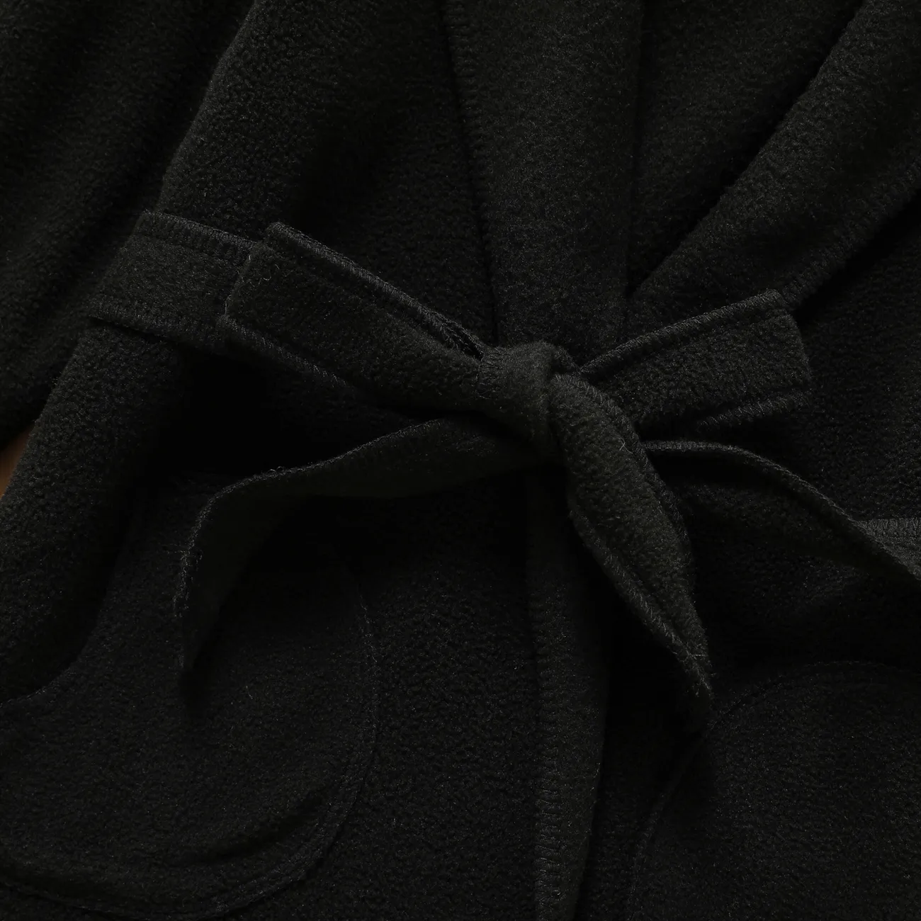 Toddler Girl Elegant Solid Color Lapel Collar Belted BlendCoat Black big image 1