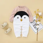 100% Cotton 3D Penguin Beak Knitted Long-sleeve Baby Jumpsuit Light Pink