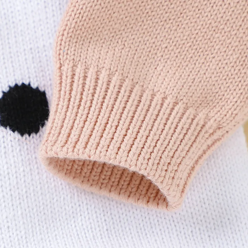 100% Cotton 3D Penguin Beak Knitted Long-sleeve Baby Jumpsuit Light Pink big image 1