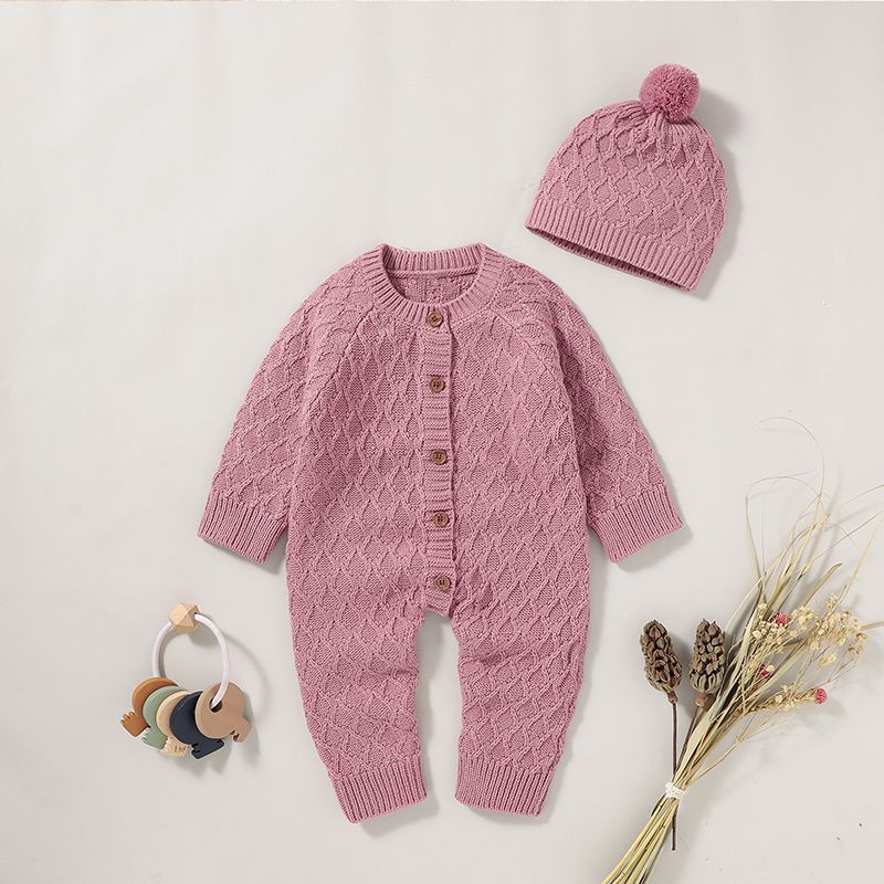 2pcs Solid Knitted Long-sleeve Baby Set