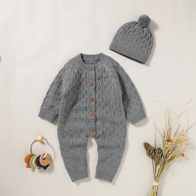 2pcs Solid Knitted Long-sleeve Baby Set  big image 1