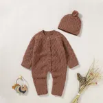 2pcs Solid Knitted Long-sleeve Baby Set Coffee