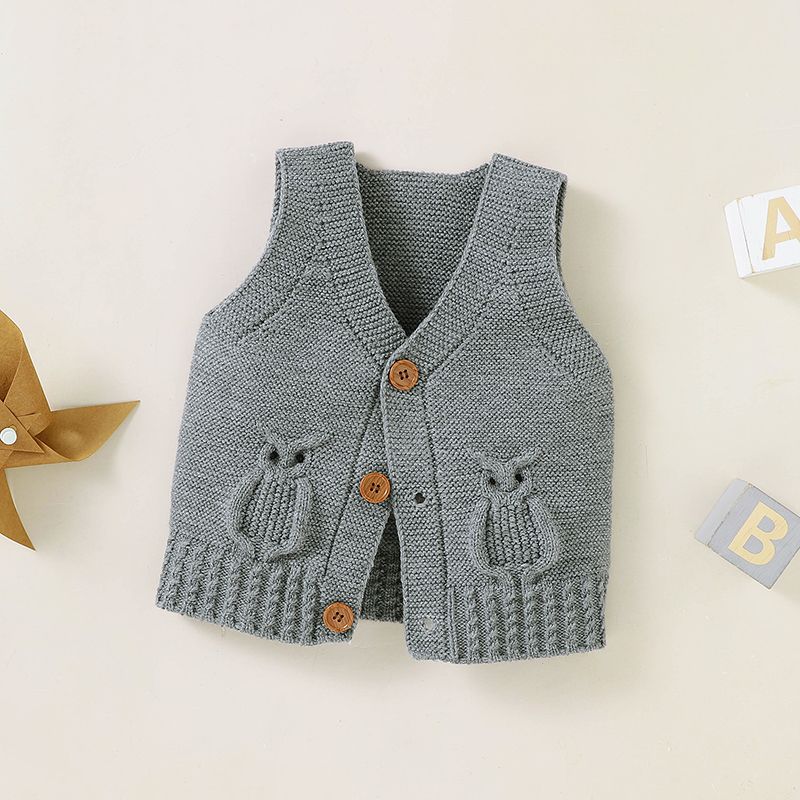 

Baby Boy/Girl Owl Design Sleeveless Button Up Solid Knitted Vest