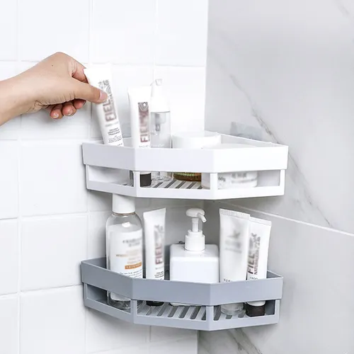 Punch-Free Corner Shelf Toilet Wash Rack Bathroom Seamless Wall-Mounted Tripod Storage Rack Shower Organizer Shampoo Organizer