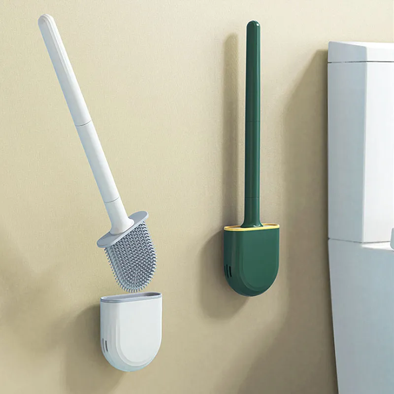 Toilettenschüssel Reinigungsbürste und Halter-Set für Bad Lagerung und Organisation tief mit TPR Borsten Wandreinigungsbürste montiert weiß big image 1