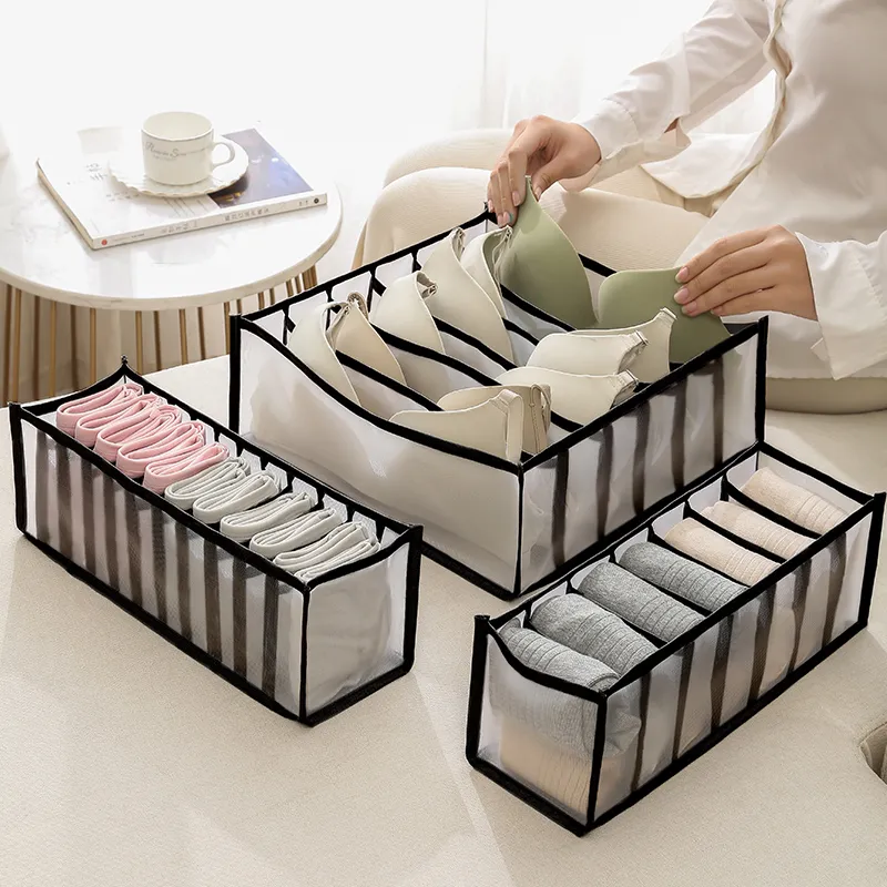 1-pack / 3-pack Wardrobe Storage Box Basket Sock Storage Box Underwear Organizer Bra Container Organizer 6 / 7 / 11-Grid Black