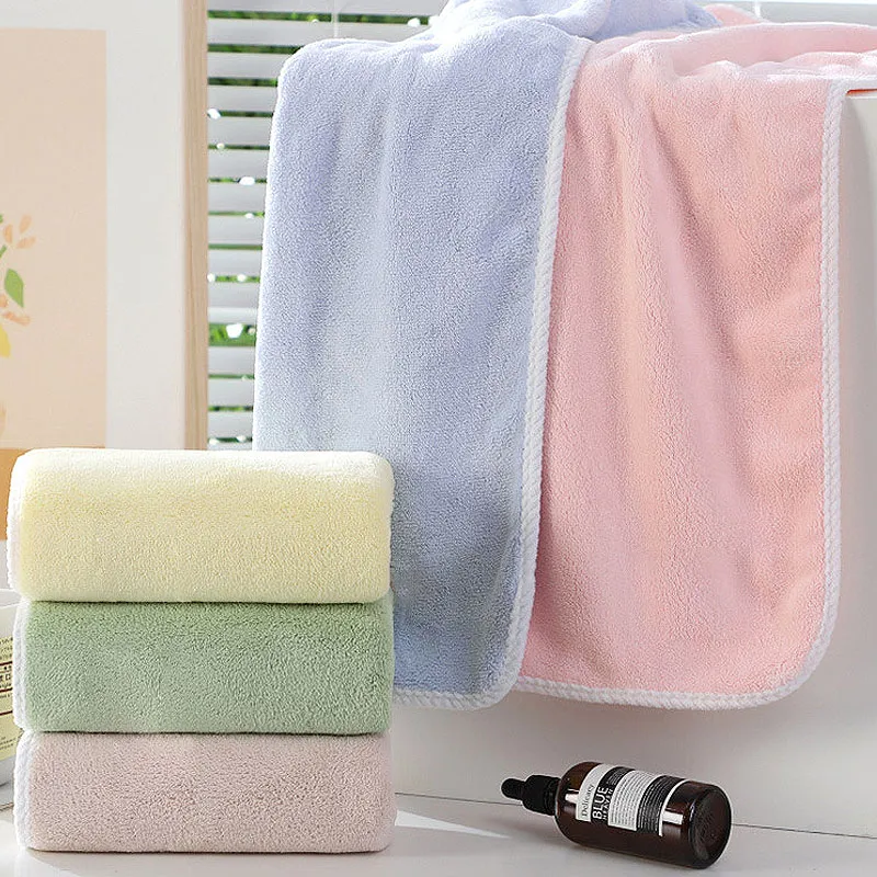 Pure Color Towel Washcloth Absorbent Quick Drying Bath Towel Ultra Soft and Gentle Coral Fleece Face Towel Bath Towel Pink big image 1