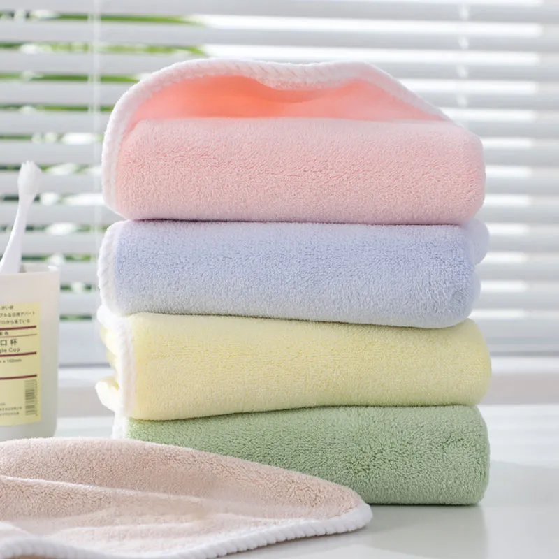 toalha de toalha de cor pura toalha absorvente de secagem rápida toalha de banho toalha de rosto de lã coral ultramacia e suave Rosa big image 1